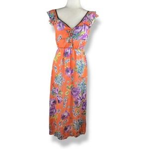 Julia Silk Blend Floral Maxi Dress Womens Size Small Boho Garden Party Y2K 2000s